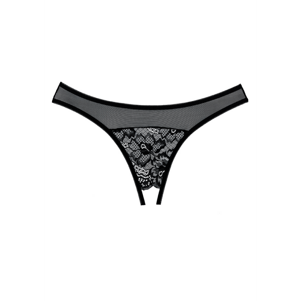 Productillustratie Allure Just A Rumor open kruis string in zwart kant, one size, minimalistische lijnen
