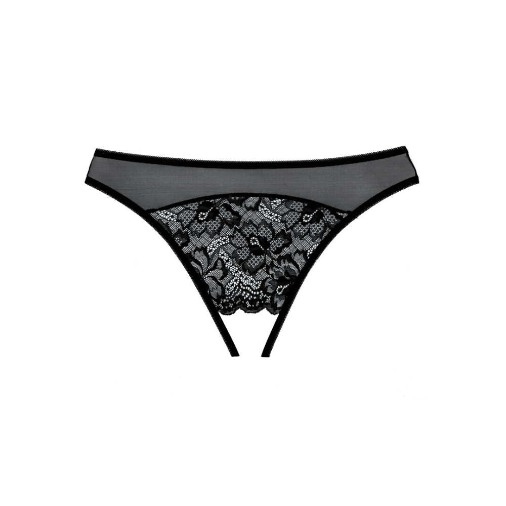 Packshot zwart kanten open kruis slip, Allure Just A Rumor one size, fijne randafwerking