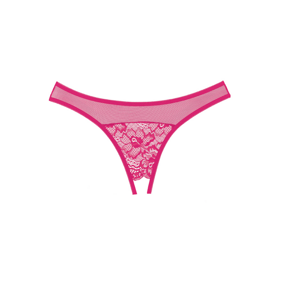 Allure open kruis string one size warm roze, kanten slipje met open kruis, productfoto vrijstaand
