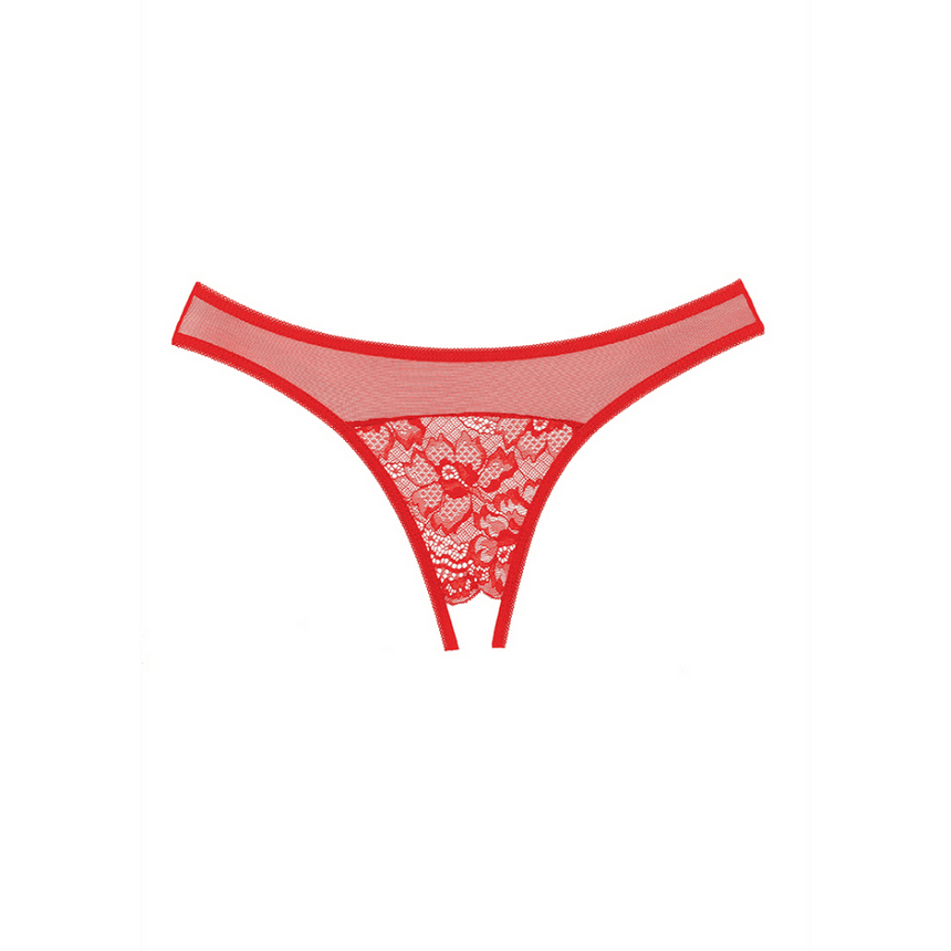 Allure Just A Rumor open kruis string rood met kant, one size, ouvert slipje dames lingerie