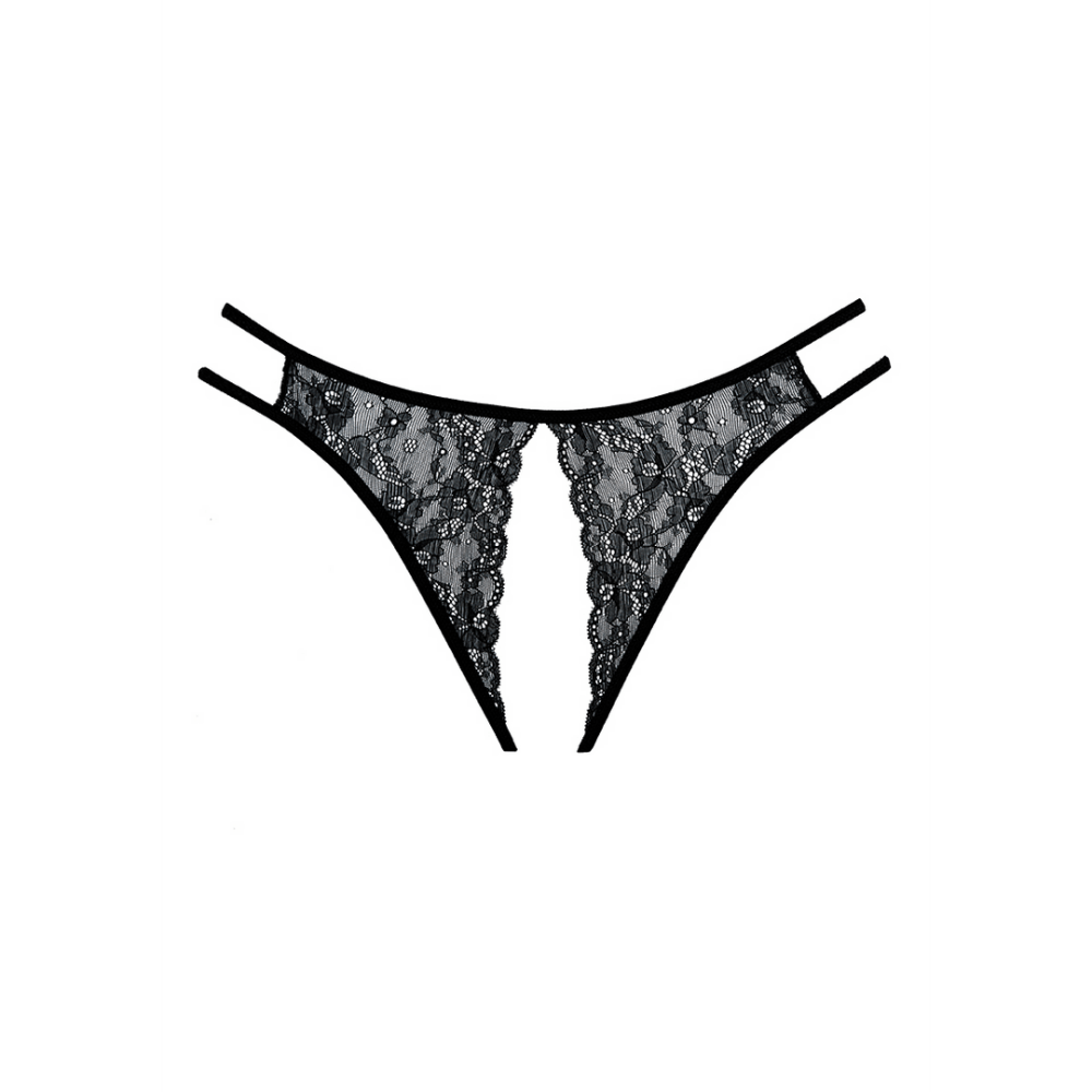 Allure Sweet Honey kanten string one size zwart, V-vormig kanten front met strappy zijkanten