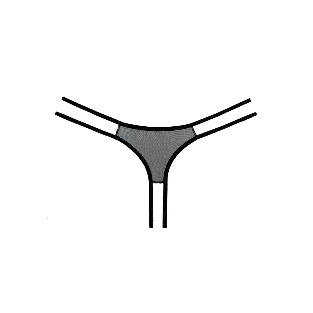Allure Sweet Honey strappy string one size zwart, minimalistische lijnen met dubbele zijbandjes