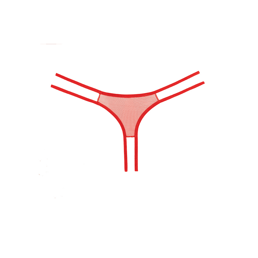 Allure Sweet Honey slip, one size rood, productafbeelding achterzijde, rode string met open, minimalistische back