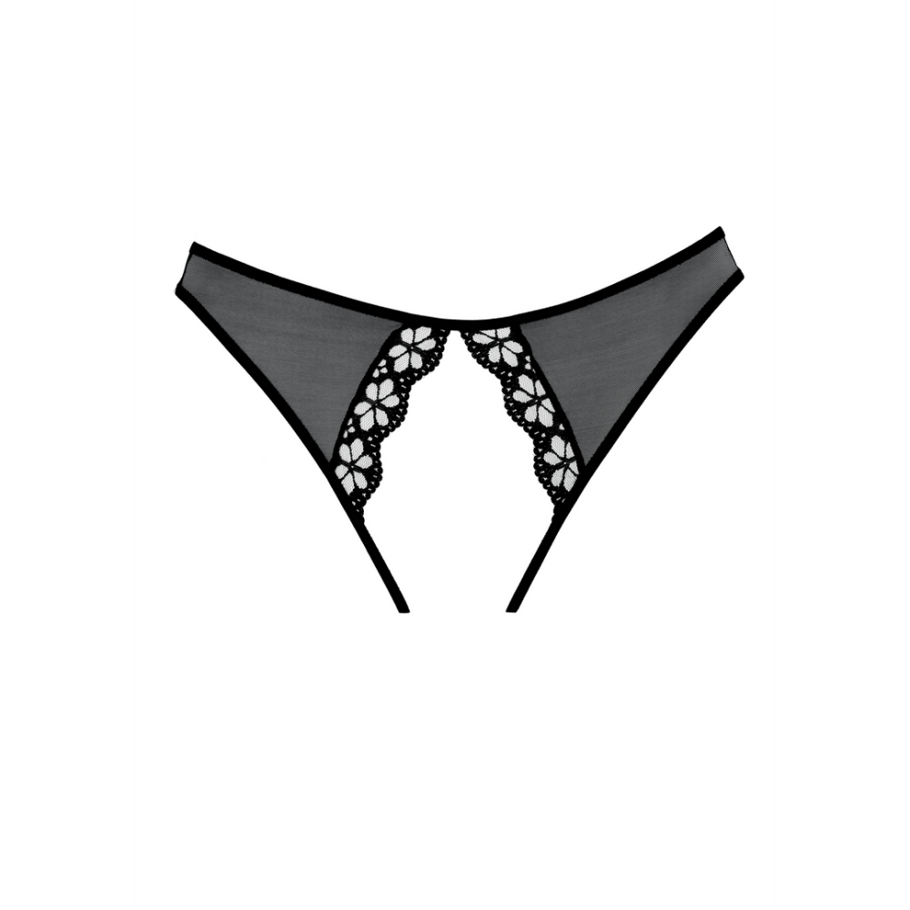 Allure Mirabelle open achterkant string zwart one size, productfoto achterzijde met uitgesneden kanten detail