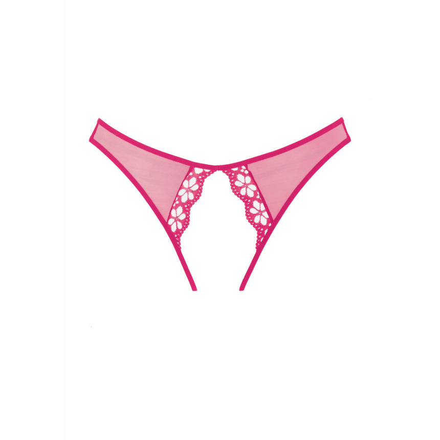 Allure Mirabelle kanten string slip warm roze one size, productfoto voorzijde met mesh en sierlijk kant