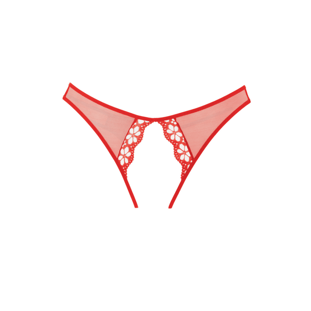 Allure Mirabelle kanten string slip rood one size, productfoto voorzijde met mesh en sierlijk kant