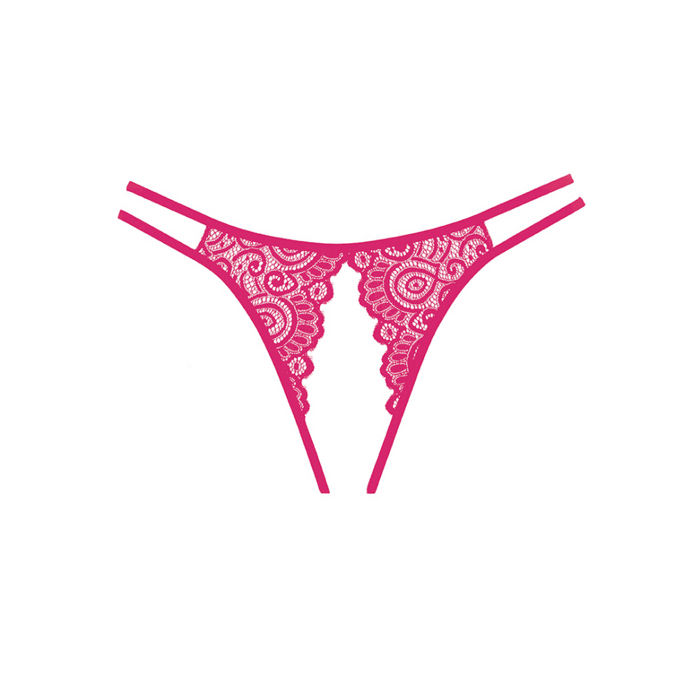 Allure Lovestruck kanten string slip one size warm roze, productfoto voorzijde met smalle heupbandjes