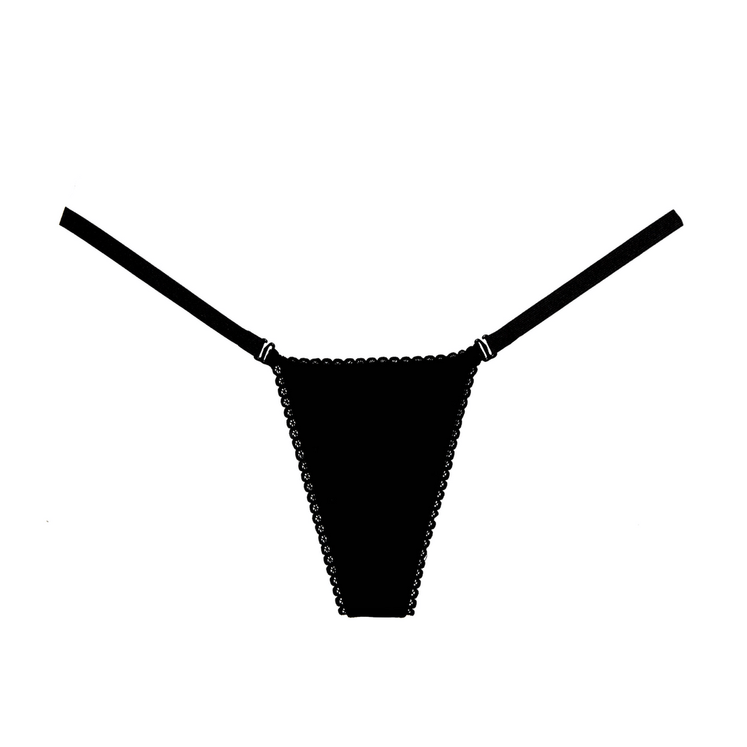 Allure wetlook string one size zwart, productfoto voorkant met glanzende afwerking