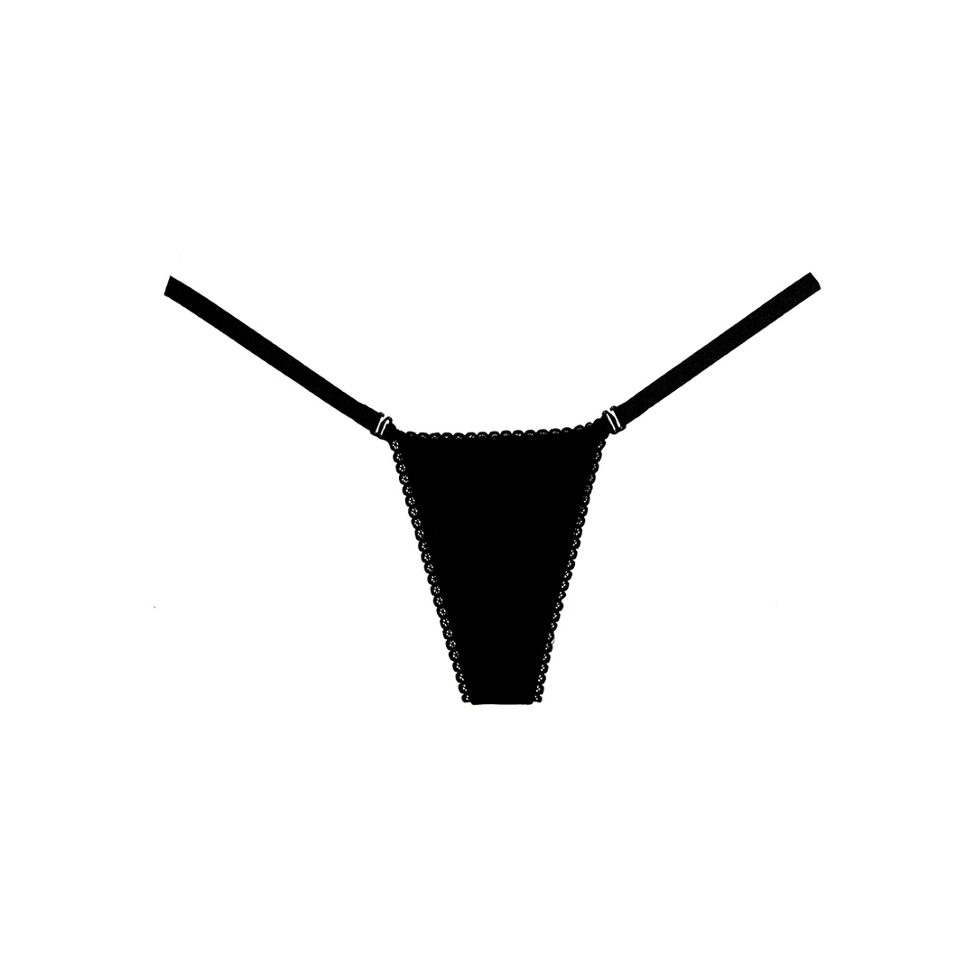 Allure wetlook string one size zwart, extra productbeeld voorkant in wetlook materiaal