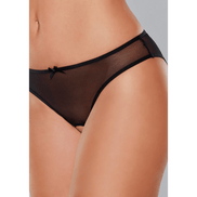 Allure open kruis mesh string one size zwart, vooraanzicht met transparante mesh en smalle heupband