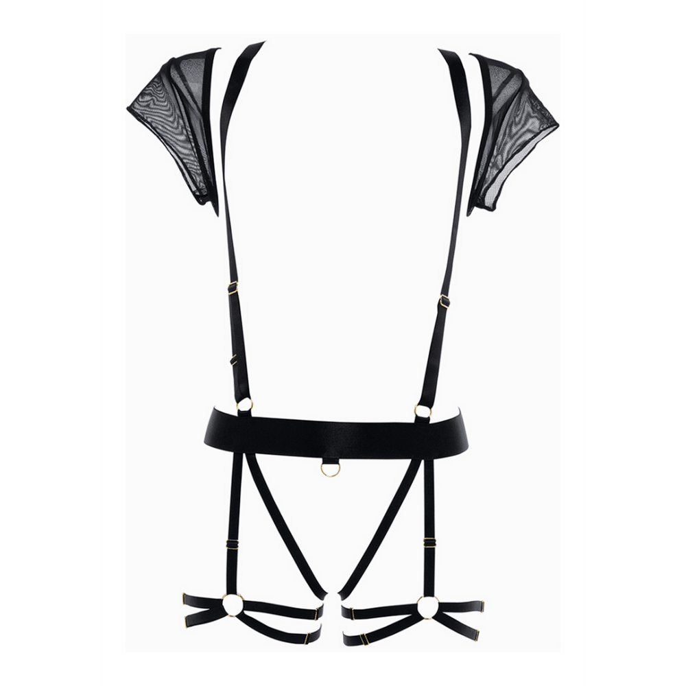 Allure St. Tropez Babe suspender outfit zwart one size vooraanzicht van lingerie set met jarretels