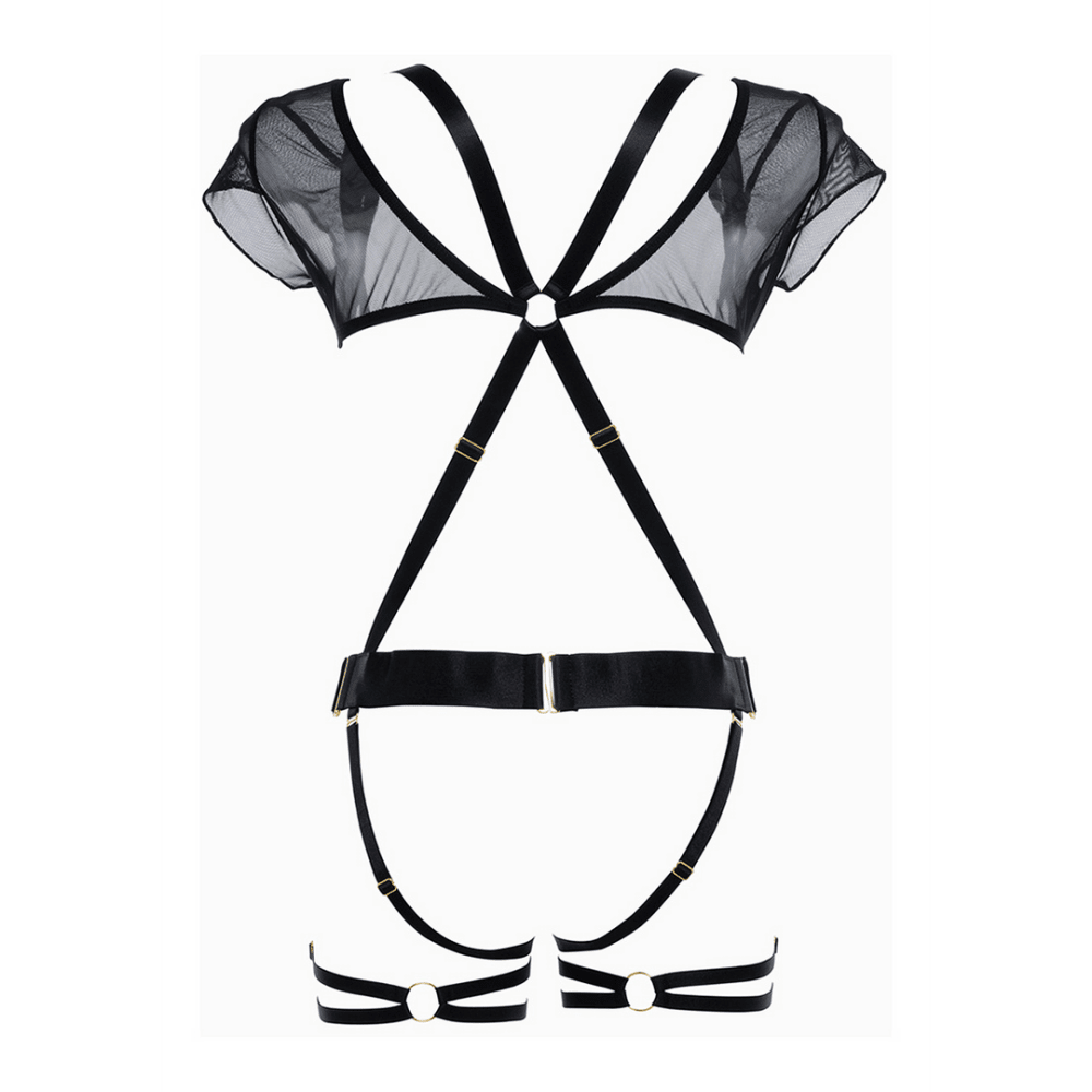 Allure St. Tropez Babe suspender outfit zwart one size achterzijde met bandjes en jarretels