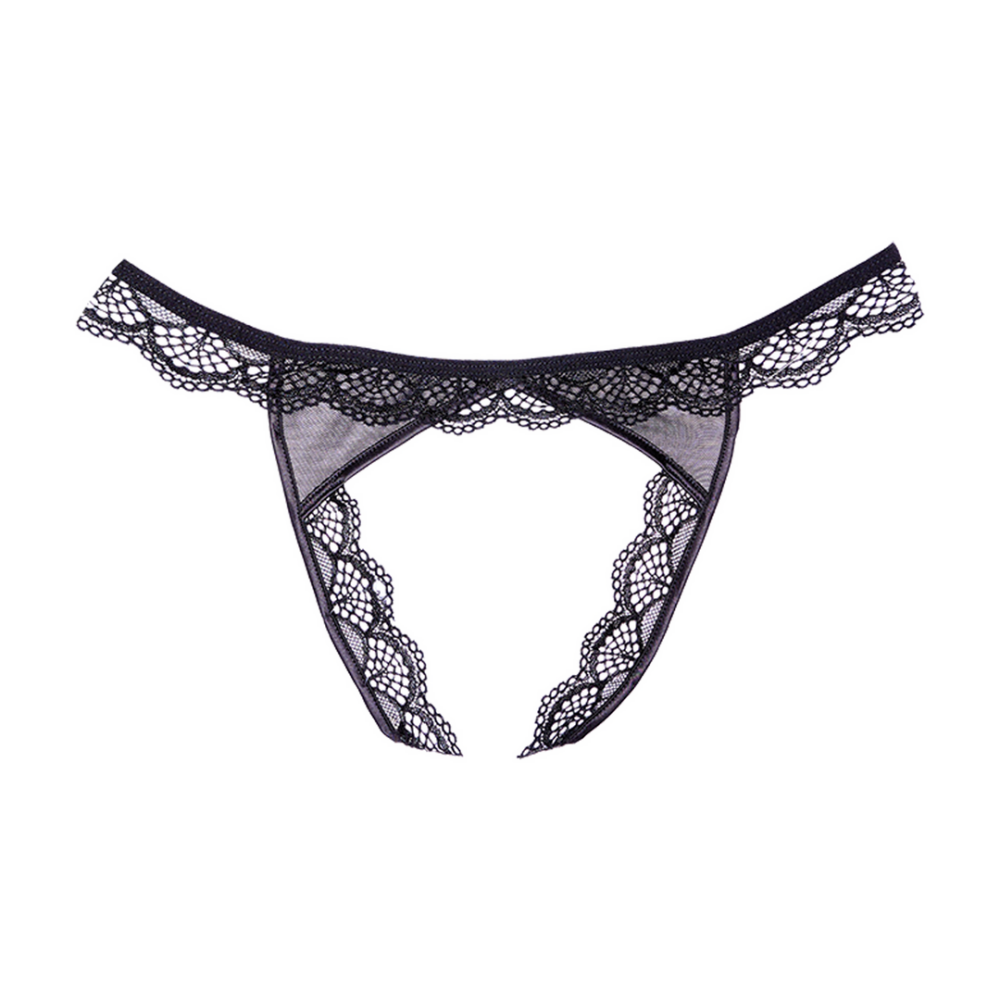 Allure Kant en Mesh Open Panty | One Size Sexy Lingerie Zwart