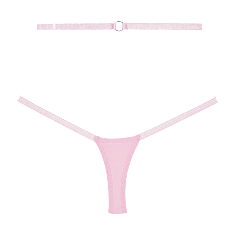 Platte achterzijde van Allure Cherished roze stringtanga, minimalistisch model met smalle bandjes