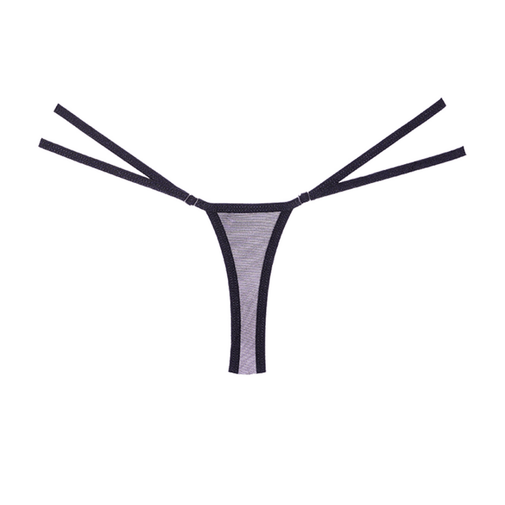 Allure zwarte string achterzijde, productfoto met smalle bandjes en minimalistisch design in one size