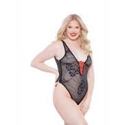 Allure Daizy Crotchless Teddy Zwart Rood Plus Size