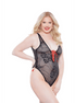 Allure Daizy Crotchless Teddy met Ritsen Zwart/Rood Plus Size