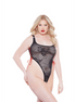 Allure Kitten Crotchless High-Cut Teddy Zwart Plus Size