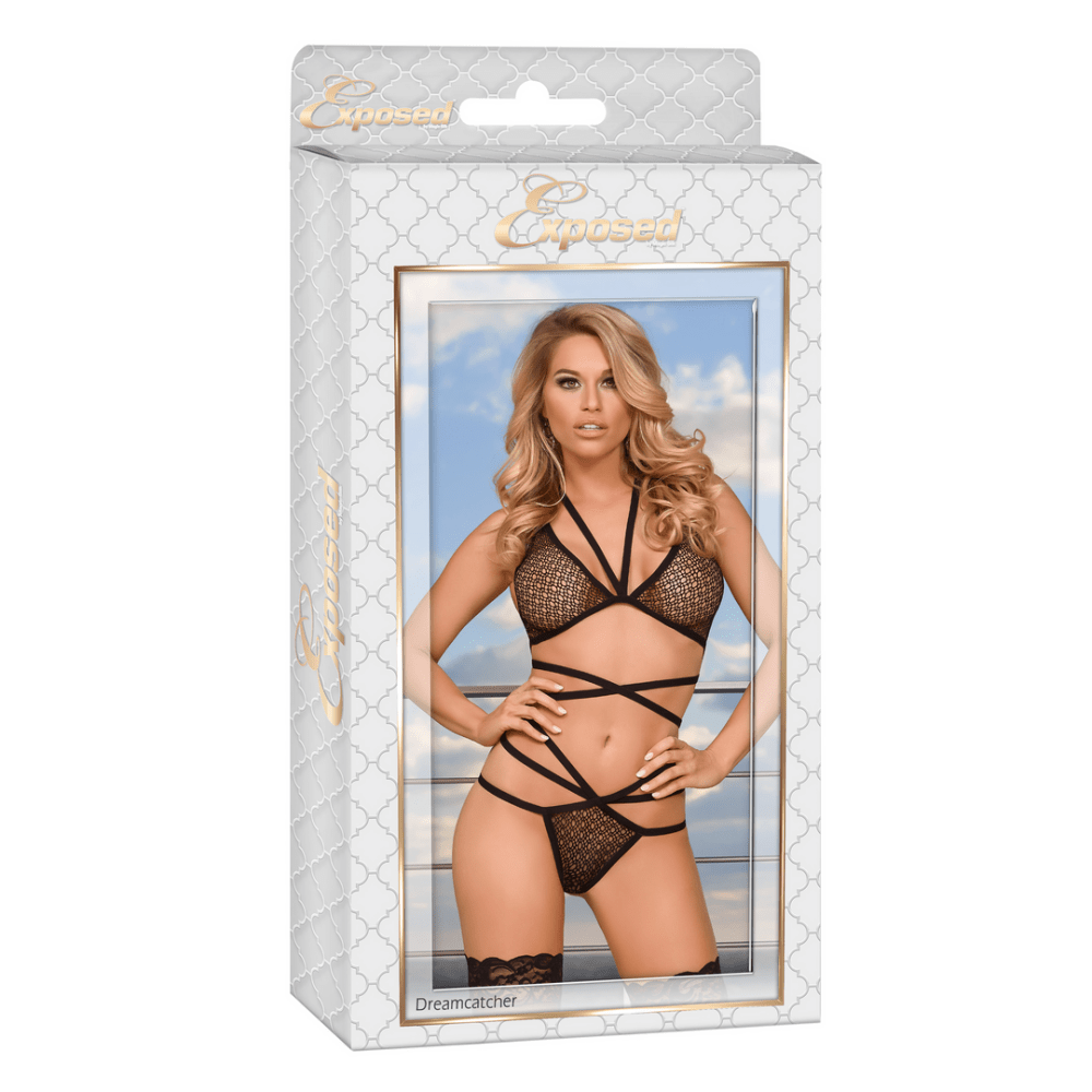 Verpakking Magic Silk strappy bh string set zwart, lingerie set, maat L/XL