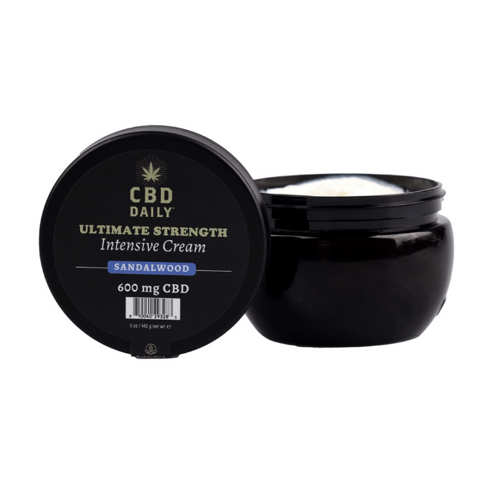 Earthly Body CBD Intensive Cream Sandalwood pot geopend, rijke verzorgende crème voor zachte en soepele huid