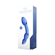 Chrystalino Superior, blauw glazen dildo, achteraanzicht, glad oppervlak en luxe afwerking