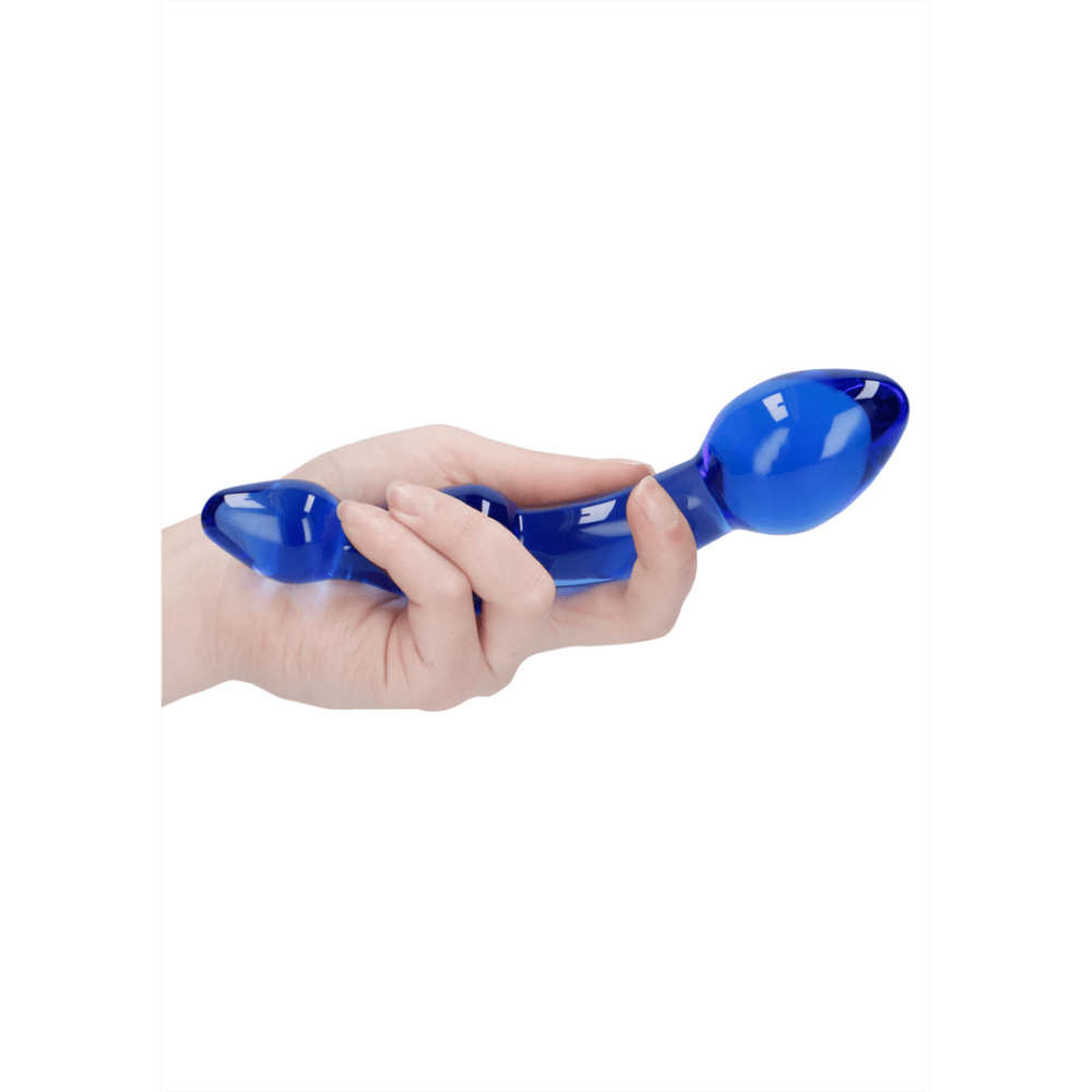 Chrystalino Superior, blauw glas, zijaanzicht liggend, duidelijke curve voor G- en P-spot