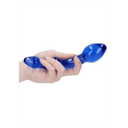 Chrystalino Superior, blauw glas, zijaanzicht liggend, duidelijke curve voor G- en P-spot