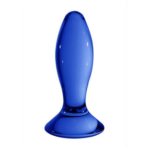 Chrystalino by Shots Follower glazen butt plug blauw 11,5 cm, rechtop met ronde top en smalle voet.