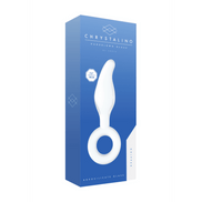 Chrystalino Gripper verpakking schuin op witte achtergrond, blauwe doos met productillustratie en ringdetail.