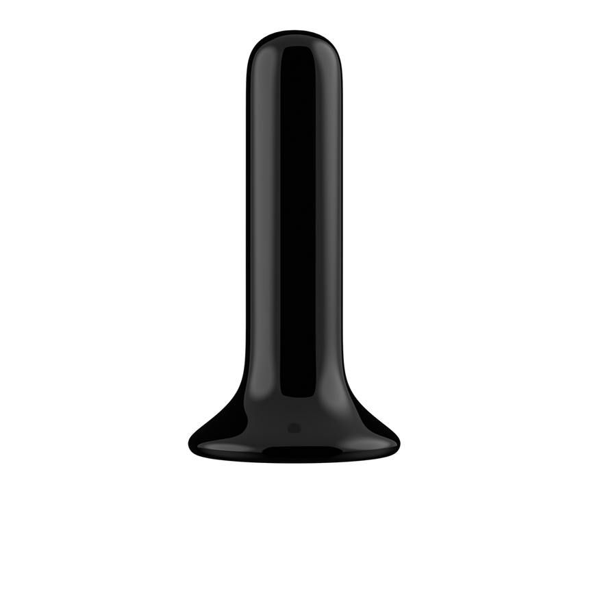 Chrystalino Thumby glazen vibrator met zuignap, zwart, slank model voor gerichte stimulatie en stevige grip