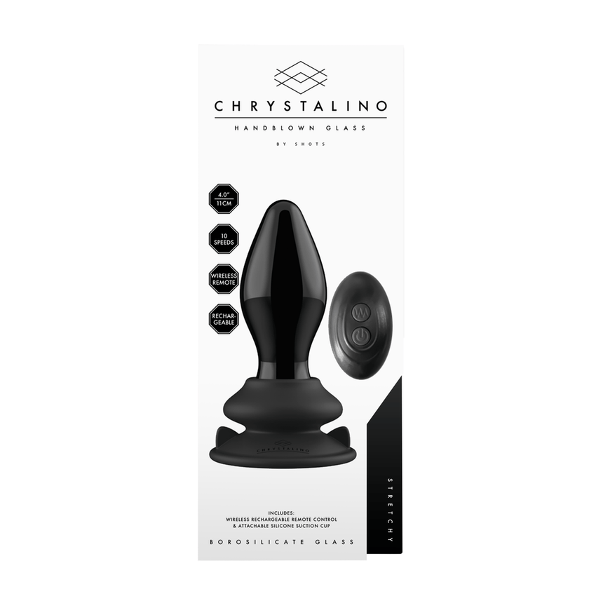 Verpakking Chrystalino glazen vibrator met zuignap en afstandsbediening, productdoos voor discreet gebruik