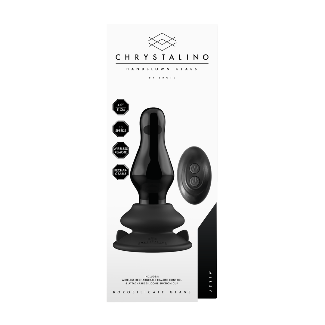 Chrystalino Missy glazen buttplug met draadloze afstandsbediening, oplaadbaar, 10 vibratiestanden