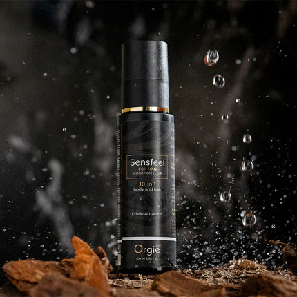 Seduction Elixir voor de Man, een zwarte fles met regen druppels van Orgie