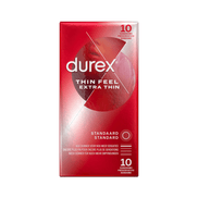 Durex Thin Feel Extra Thin condooms 10 stuks, voorkant verpakking, extra dun voor meer gevoel