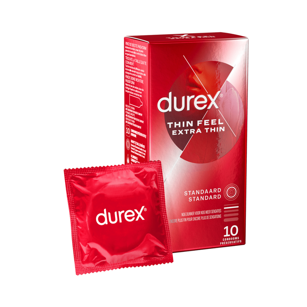 Durex Thin Feel Extra Thin condooms 10 stuks, verpakking met condooms, extra dun latex condoom