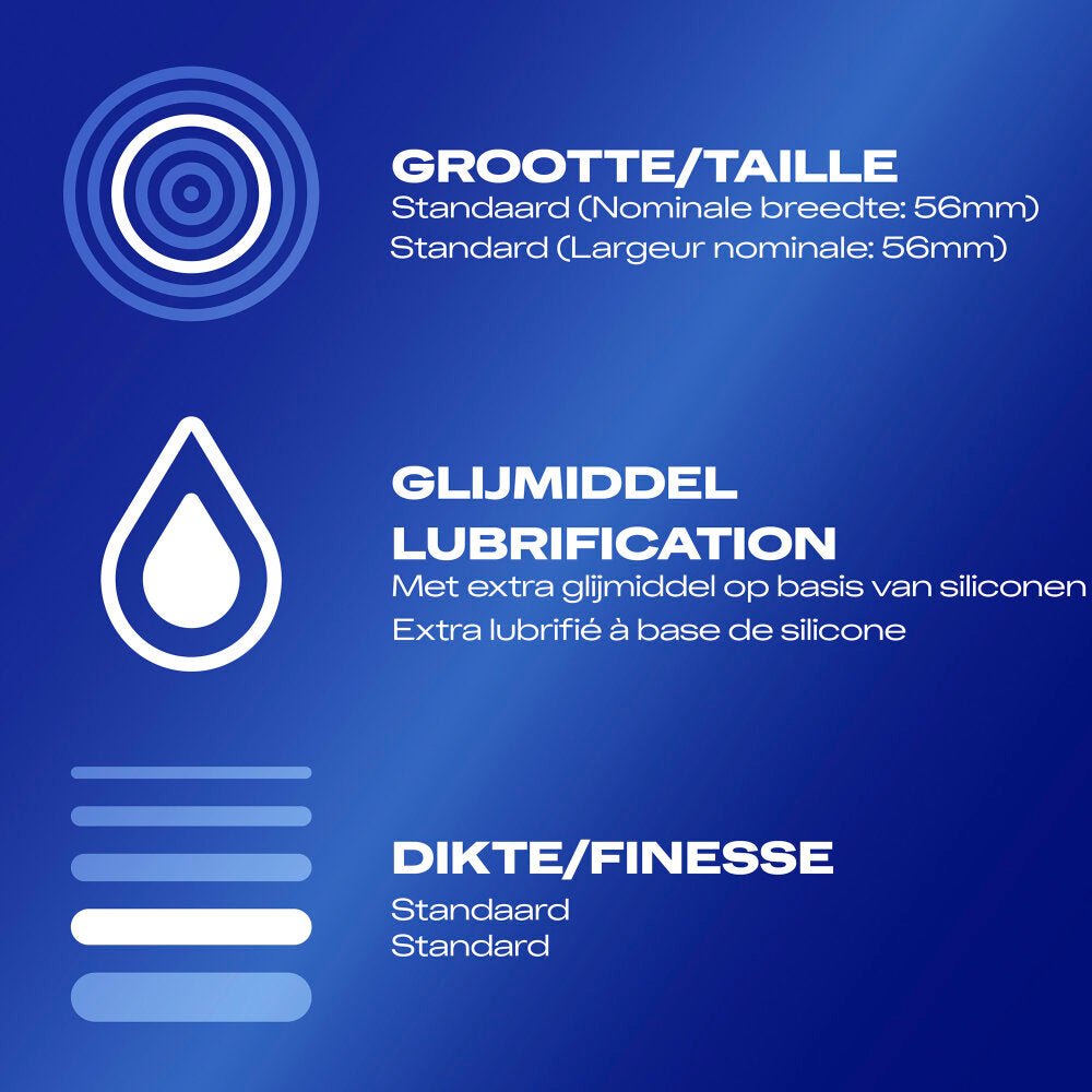 Durex Originals Classic Natural condooms, achterkant verpakking met gebruiksinformatie, 20 stuks