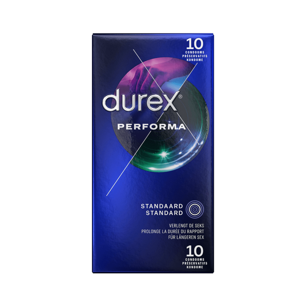 Verpakking Durex Performa condooms 10 stuks, vertragende gel, Easy-On pasvorm