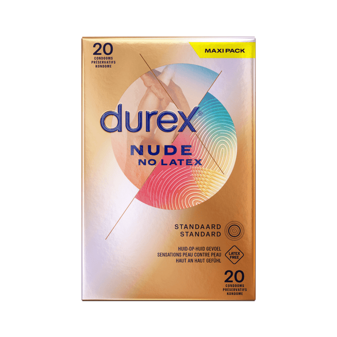 Durex Nude XL condooms 20 stuks, extra dun condoom, goudkleurige verpakking met Durex logo