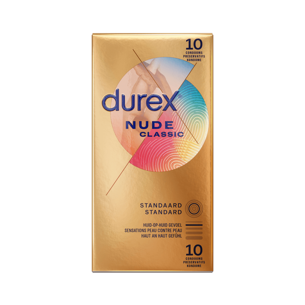 Durex Nude Classic condooms 10 stuks, extra dun condoom, goudkleurige verpakking met Durex logo