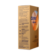 Durex Nude XL condooms 10 stuks, zijkant doos, productinformatie, extra dun condoom XL