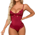 Wijnrode kanten bodysuit van De Namour Lingerie met diepe kanten cups en een klein strikje op de borst
