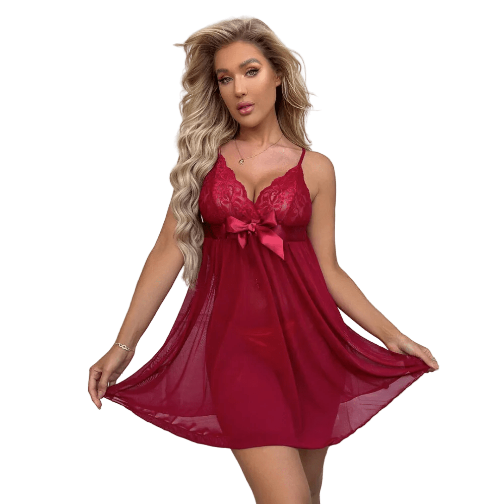 Transparante Kanten Babydoll Jurk met String