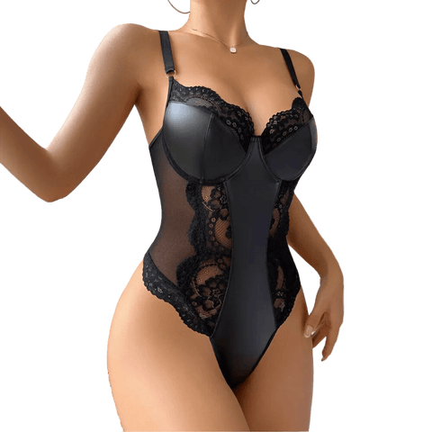 Kant en Faux Leren Bodysuit