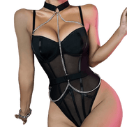 Mesh Bodysuit met Bodychain en Kraag