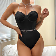 Kettingversterkte Cross Back Bodysuit - L/XL - Zwart