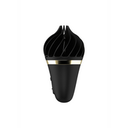 Satisfyer Sweet Treat Spinnator vibrator zwart goudkleurig, zijaanzicht, afgeronde kop en handgreep