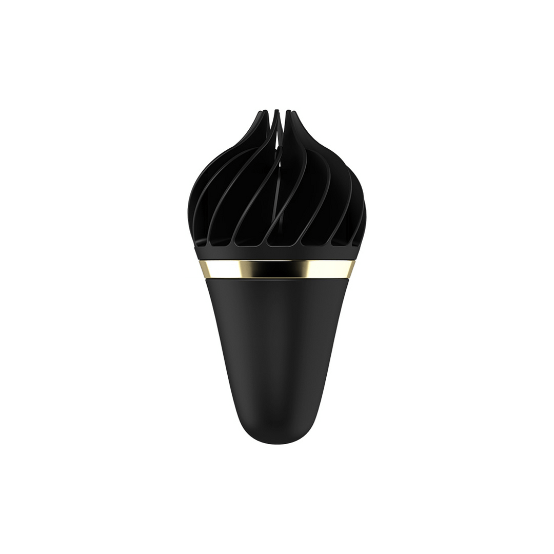 Satisfyer Sweet Treat Spinnator vibrator zwart goudkleurig, close-up van de kop, textuur en afwerking