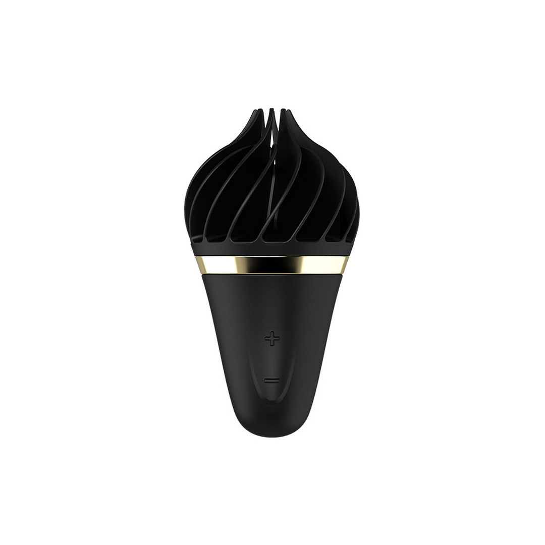 Satisfyer Sweet Treat Spinnator vibrator zwart goudkleurig, productfoto achterkant, ergonomisch design