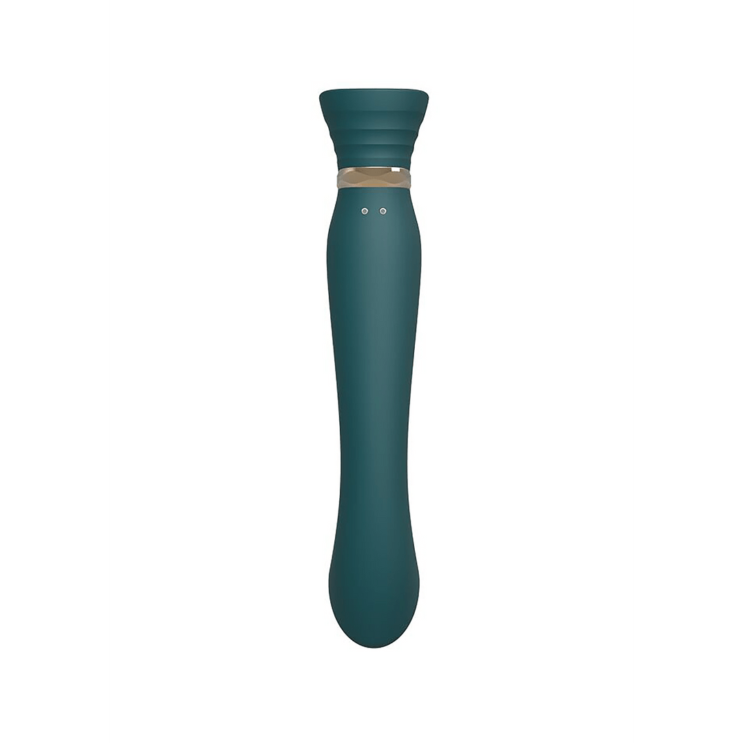 ZALO Queen Luxe G-spot vibrator jewel groen, vooraanzicht van ergonomische curve, op witte achtergrond