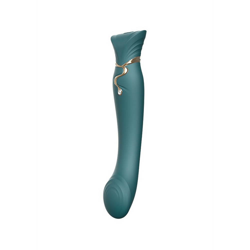 ZALO Queen Luxe G-spot vibrator jewel groen, zijaanzicht van de gebogen vibrator, op witte achtergrond
